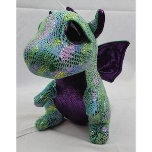 Ty Cinder The Dragon 10" Plush Stuffed Green Purple Shiny Metallic Scales 2017